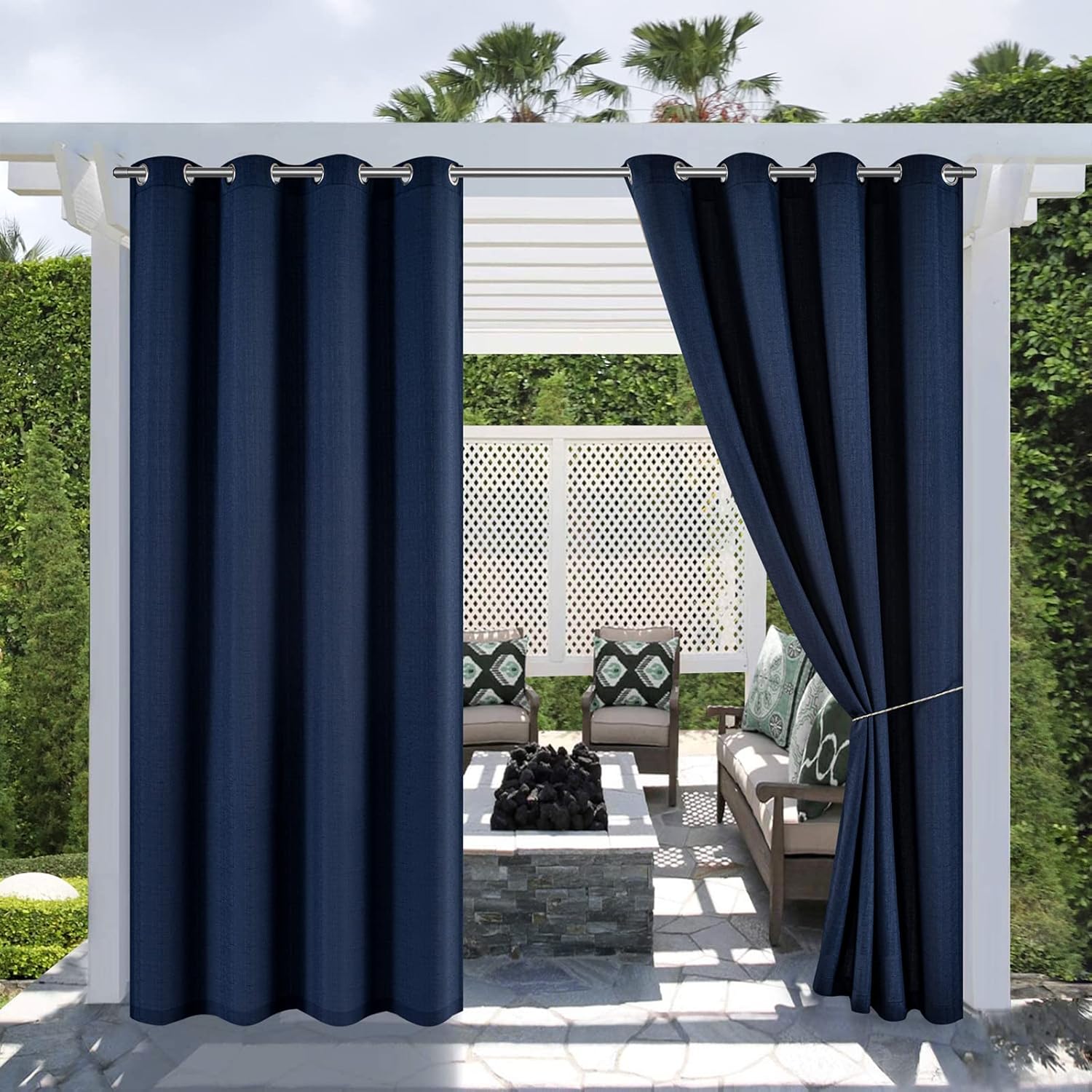 Outdoor Curtains - (2 Panels)Voday Weather-resistant Outdoor Indoor Home Curtains for Patio, Linen Look Grommet Top 84x95 Inch Outside Curtains, Extra Wide Wall Room Divider Curtain Panels for Living Room Pavilion Porch