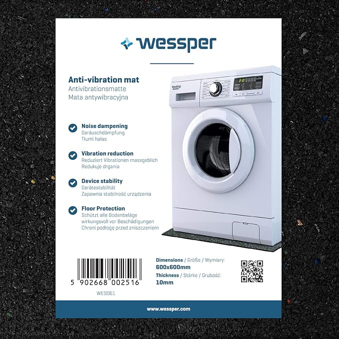 Wessper Antivibrationsmatte für Waschmaschinen Bosch Classixx 6 (60 x 60 x 1cm, Gummimatte)