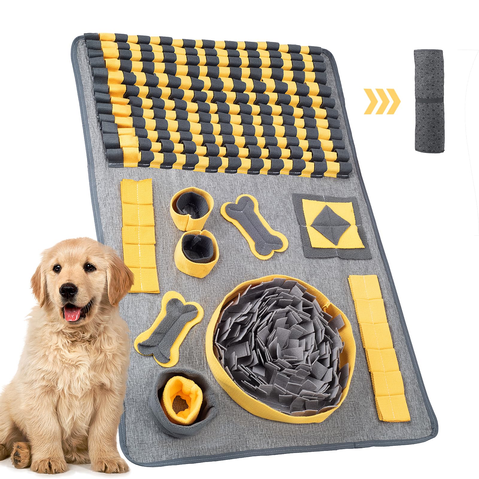 PAWSPURR Snuffle Mat for Dogs, Pet Slow Feeding Mat Dog Puzzle Toys Interactive Pet Foraging Mat for Smell Training, Stress Relief, Durable Dog Snuffle Mat for All Breeds(Yellow /80 * 50cm)