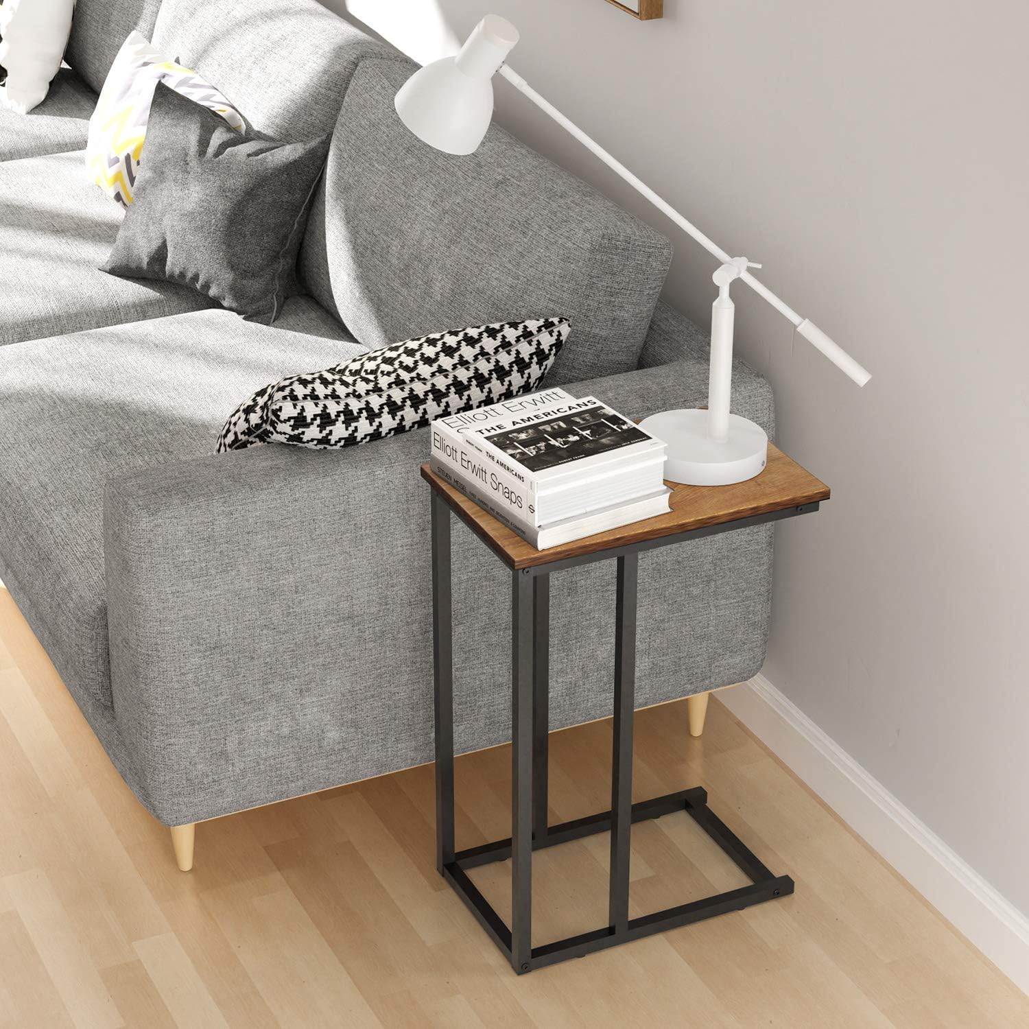 End Table, Durable Side Table C-Shaped Modern Sofa Table Wood Table Coffee Table Snack Table for Sofa, Couch, Bed in Living Room, Bedroom and Other Small Place, Walnut: Kitchen & Dining
