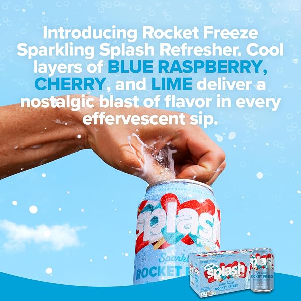 SPLASH REFRESHER SPARKLING WATER, ROCKET FREEZE – 8-PACK, 12 FL OZ CANS – FLAVORED CARBONATED SELTZER WATER WITH ELECTROLYTES, ZERO SUGAR & ZERO CALORIES