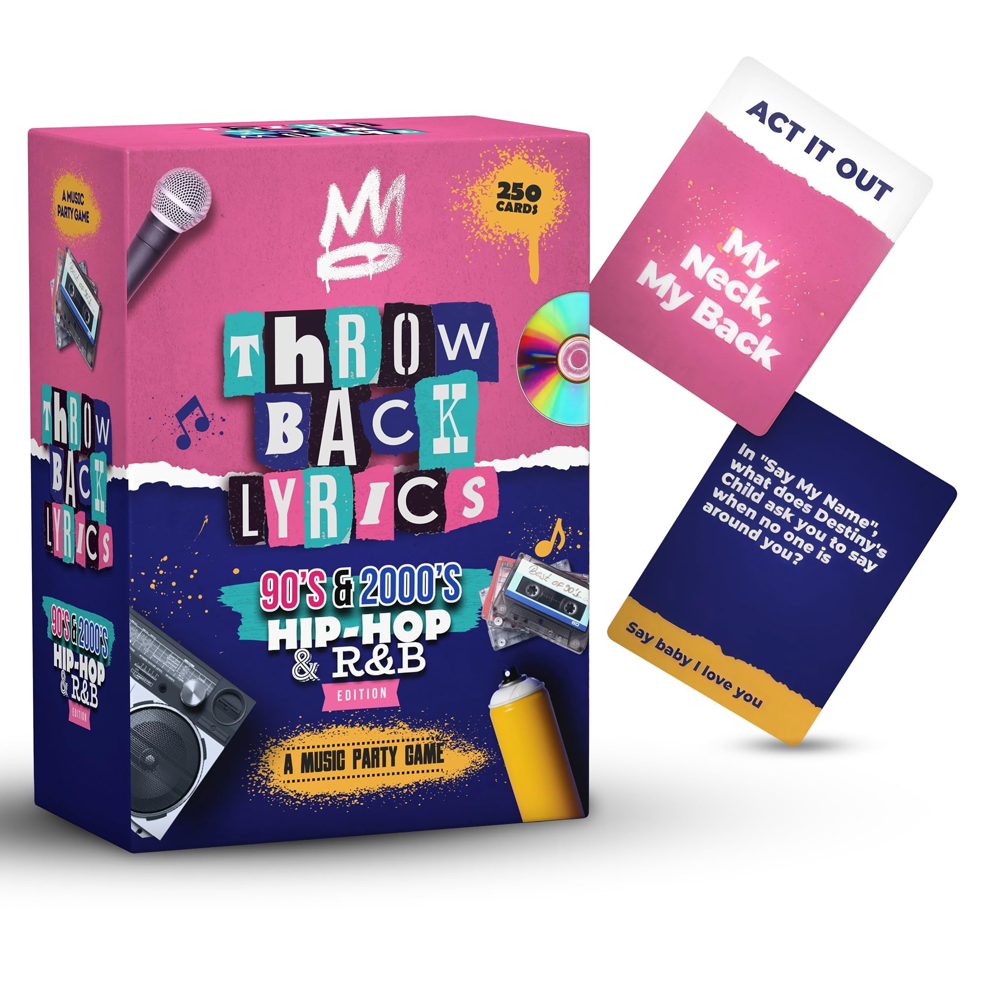 Throwback Lyrics 90s & 2000s Hip-Hop & R&B Finish The Lyrics Game & Charades | 250 Cards Includes Stickers & Playlist | Adult Party Game for Galentines, Birthdays, Date Night & Gifts