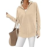 PRETTYGARDEN Womens Fall 2025 Long Sleeve Zip Up Cardigan Sweaters Casual Loose Collared Ribbed Knit Tops Jackets Thumb Hole