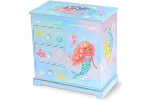 GIGGLE & HONEY Mermaid Musical Jewelry Box for Girls - Kids Music Box with Drawers, Mermaid Gifts for Girls, Mermaid Jewelry Boxes for Ages 3-10 - 9 x 5 x 9.3 in,