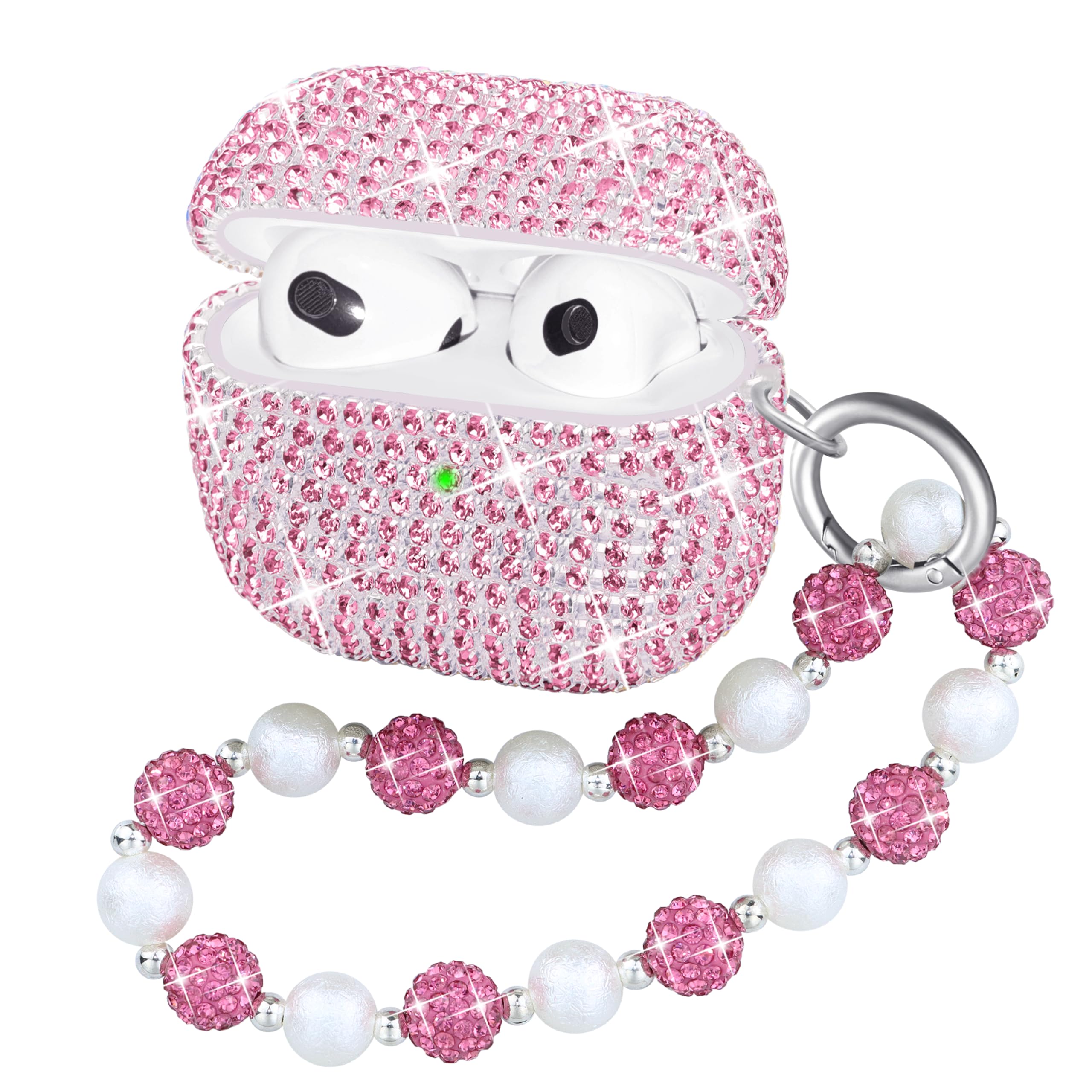 Ucharmbead Compatible with AirPods 3rd Gen Case Crystal Glitter Diamond Cute Case for AirPods 3 2021 with Sparkly Rhinestone Charm for Women Rose Pink
