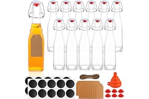 UrSpeedtekLive 12 Pack 12oz Swing Top Glass Bottles, 375ML Square Bottles with Airtight Stoppers for Kombucha, Kefir, Vanilla