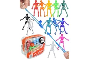 UpBrands Halloween Party Favors - 48 Stretchy Skeleton Toys – Non-Candy Goodie Bag Stuffers, Scary Mini Skeleton for Kids Ages 3+, Trick-or-Treat Supplies
