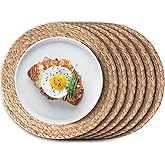 Aofmee 12 inch Round Woven Placemats Set of 6, Boho Rattan Place Mats, Natural Water Hyacinth Table Placemats, Farmhouse Weav