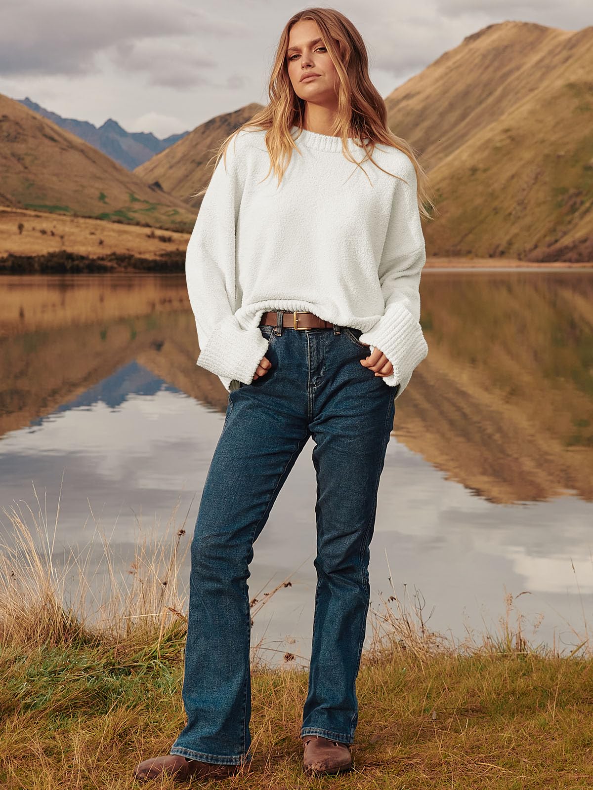 ANRABESS Women's Oversized Sweaters 2025 Long Sleeve Fuzzy Knit Casual Chunky Pullover Sweater Fall Outfits Clothes