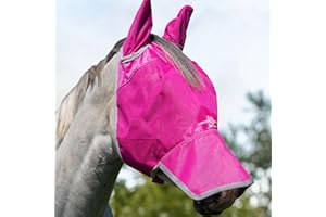 Harrison Howard UV-proof Forelock Opening Reliable Protection Horse Fly Mask Long Nose with Ears Magenta Horse Large