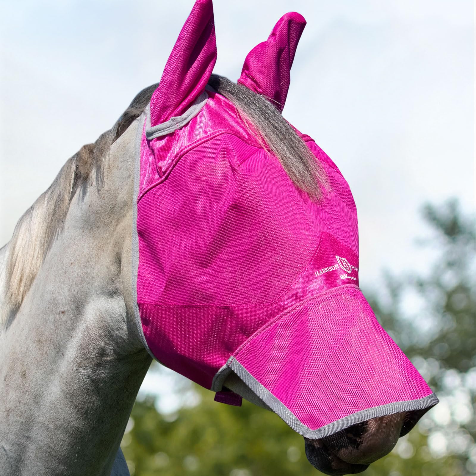 Harrison Howard UV-proof Forelock Opening Reliable Protection Horse Fly Mask Long Nose with Ears Magenta Horse Large