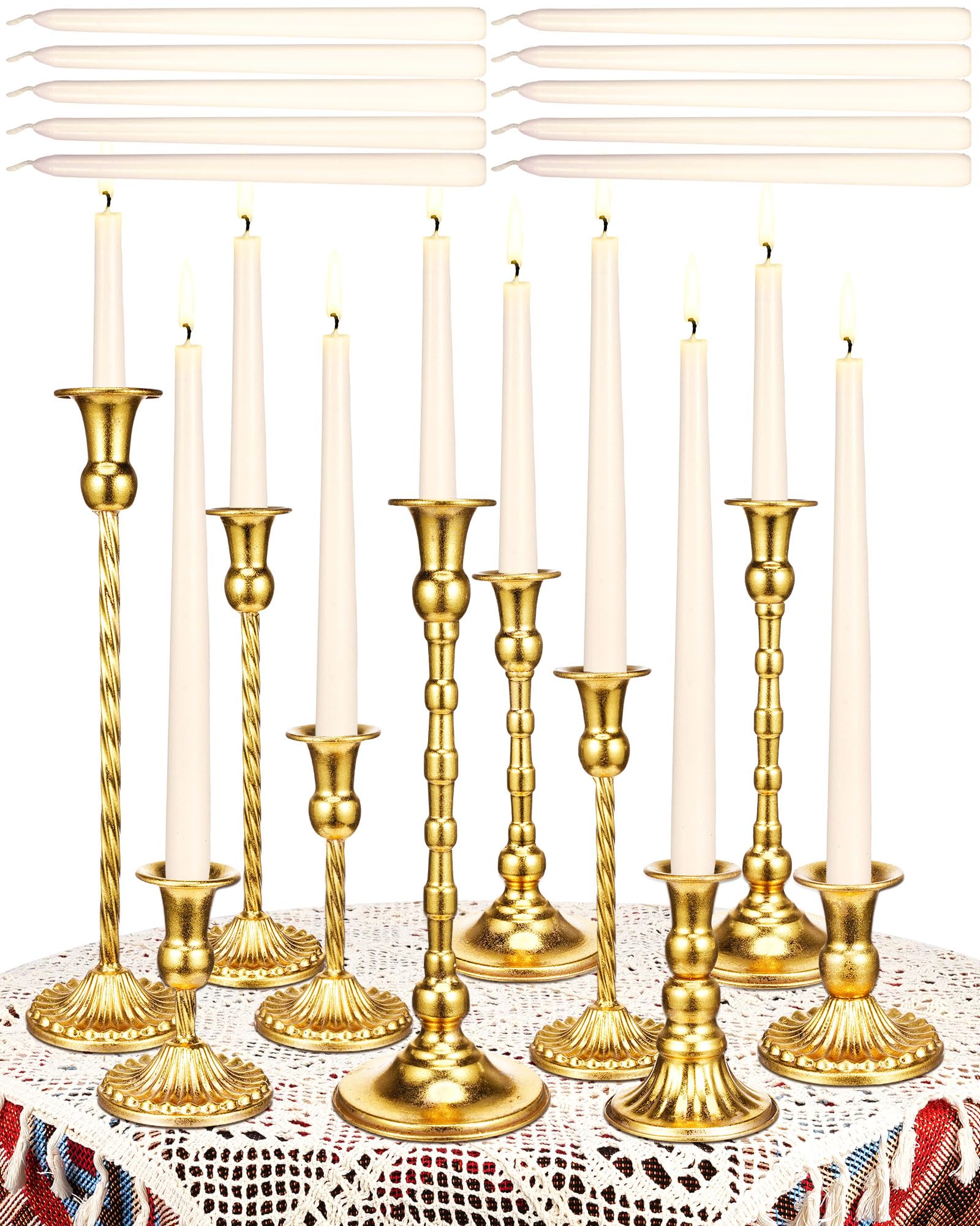 Suclain 24 Pcs Bright Gold Candlestick Holders and Taper Candles Set 12 ...