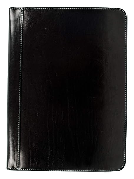 Time Resistance Black Hand-Crafted Leather Portfolio Interview Padfolio Organizer Document Holder 11 inch Tablet Laptop -