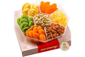 NUT CRAVINGS - Diwali Sweets Hamper Mid-Autumn Festival Dried Fruit & Mixed Nuts Gift Basket in Red Box (7 Assortments, 1 LB) Food Arrangement, Healthy Snack Care Package, Food Assortments