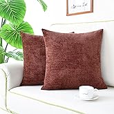 CaliTime Throw Pillow Covers Pack of 2 Soft Waffle Weave Texture Solid Dyed Chenille Cushion Cases for Couch Sofa Home Decoration 18 X 18 Inches Rust Red