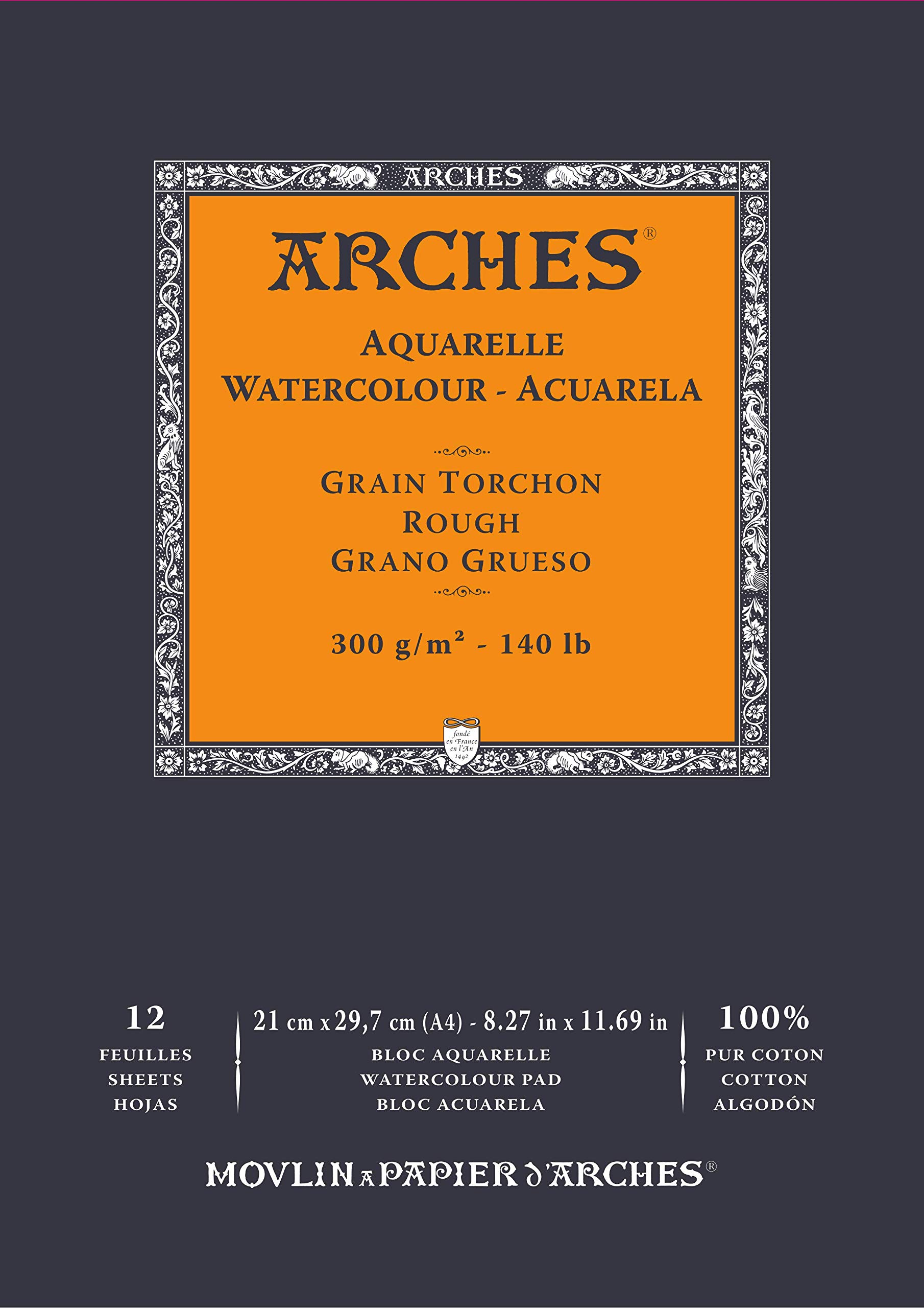ARCHES Aquarelle 100% Thick 300 g Glued Pad A4 12 Sheets Natural White Colour (FILA A1795101)