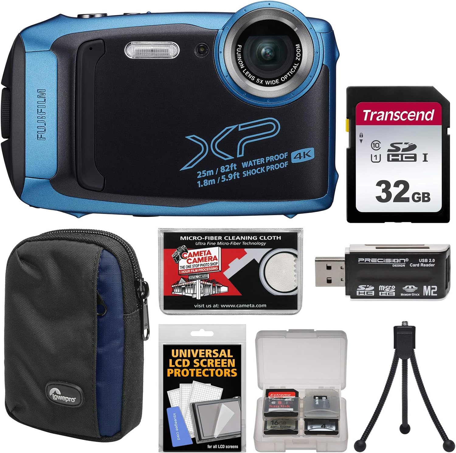 Amazon Com Fujifilm Finepix Xp140 Shock Waterproof Wi Fi Digital Camera Sky Blue With 32gb Card Case Mini Tripod Reader Kit Renewed Camera Photo