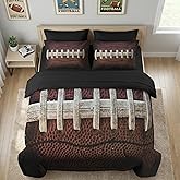 Nesker 7 Pcs Comforter Set Full Size, Sports Ball Bedding Set for Kids and Adults, Boy Rugby Brown Bed Sheet Sets with Fitted Sheet 2 Pillowcases & 2 Shams