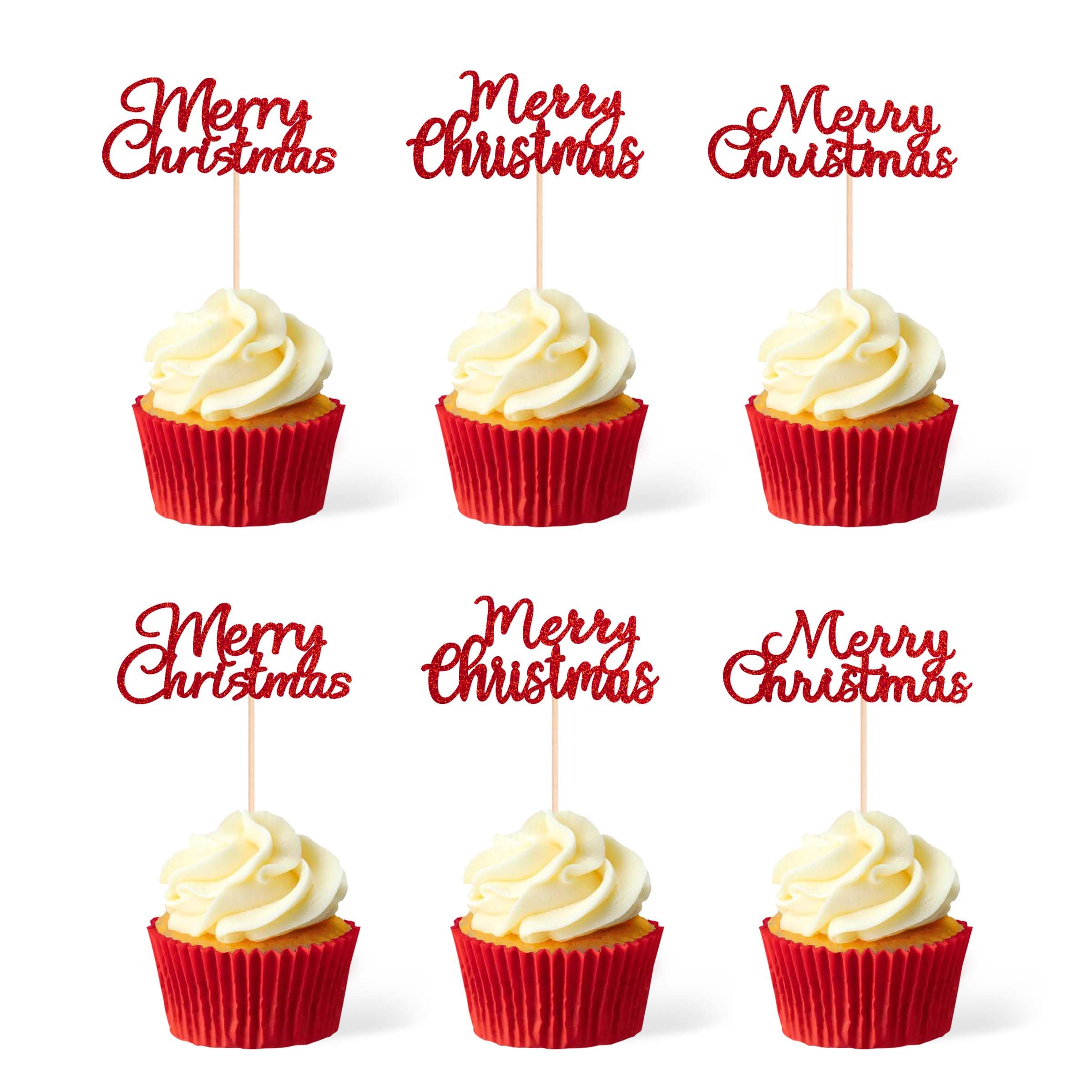 Photo 1 of  ****PACK OF 2******Gexolenu 36 PCS Merry Christmas Cupcake Toppers, Double-sided Glitter Red Christmas Cupcake Picks For Celebrating Christmas Theme New Year Xmas Holiday Party Cake Decorations Supplies