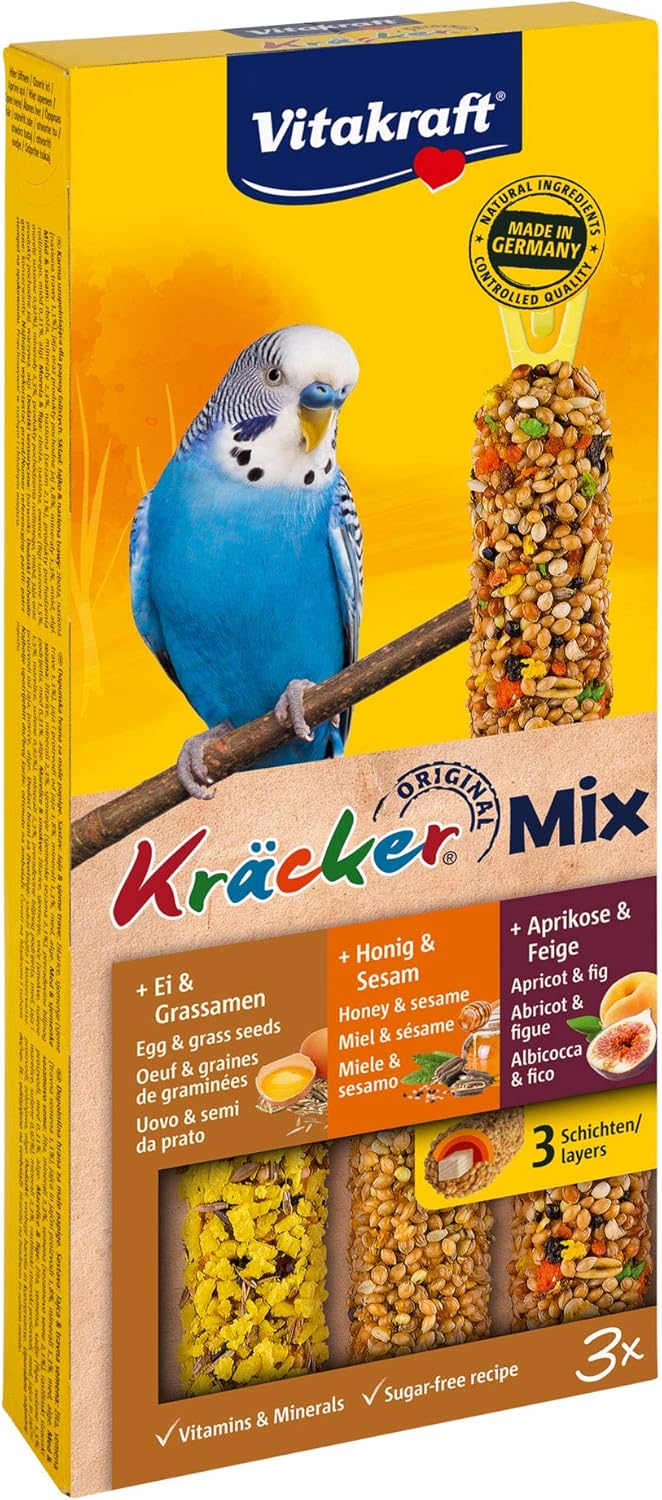 Vitakraft - Kräcker Trio-Mix (egg and seeds of grasses, apricot and fig, honey and sesame) - 80 g - Pack of 3
