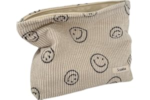 GARDSELL Cosmetic Bags for Women - Corduroy Cosmetic Bag Aesthetic Women Handbags Purses Smile Dots Makeup Organizer Storage Makeup Bag Girls Case Bags (A-Beige)