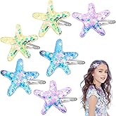 Amabro 6 Pcs Starfish Hair Clips, Glitter Sea Star Hair Barrettes Starfish Hair Accessories Sequins Snap Hair Clip Beach Sea Star Hairpins for Women Girls(Pink, Blue, Yellow)