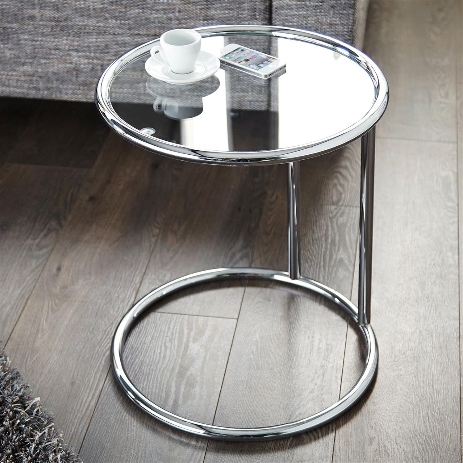 DESIGN COFFEE TABLE"GALANO" round Ø 15.5" glass table silver from