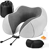 CloudBliss Travel Pillow Premium Memory Foam, Comfortable&Supportive Neck Pillow, Sleeping Neck Pillows for Travel, Airplane Pillow for Sleeping Airplane, Car, Office and Home （Light Grey）