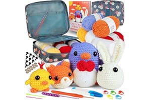 Coopay Crochet Kit for Beginners - Crochet Animals for Kids and Adults with Step-by-Step Video Tutorials & Instruction, 4 Different Crochet Animal Patterns with Cute Penguin, Chicken, Rabbit & Fox