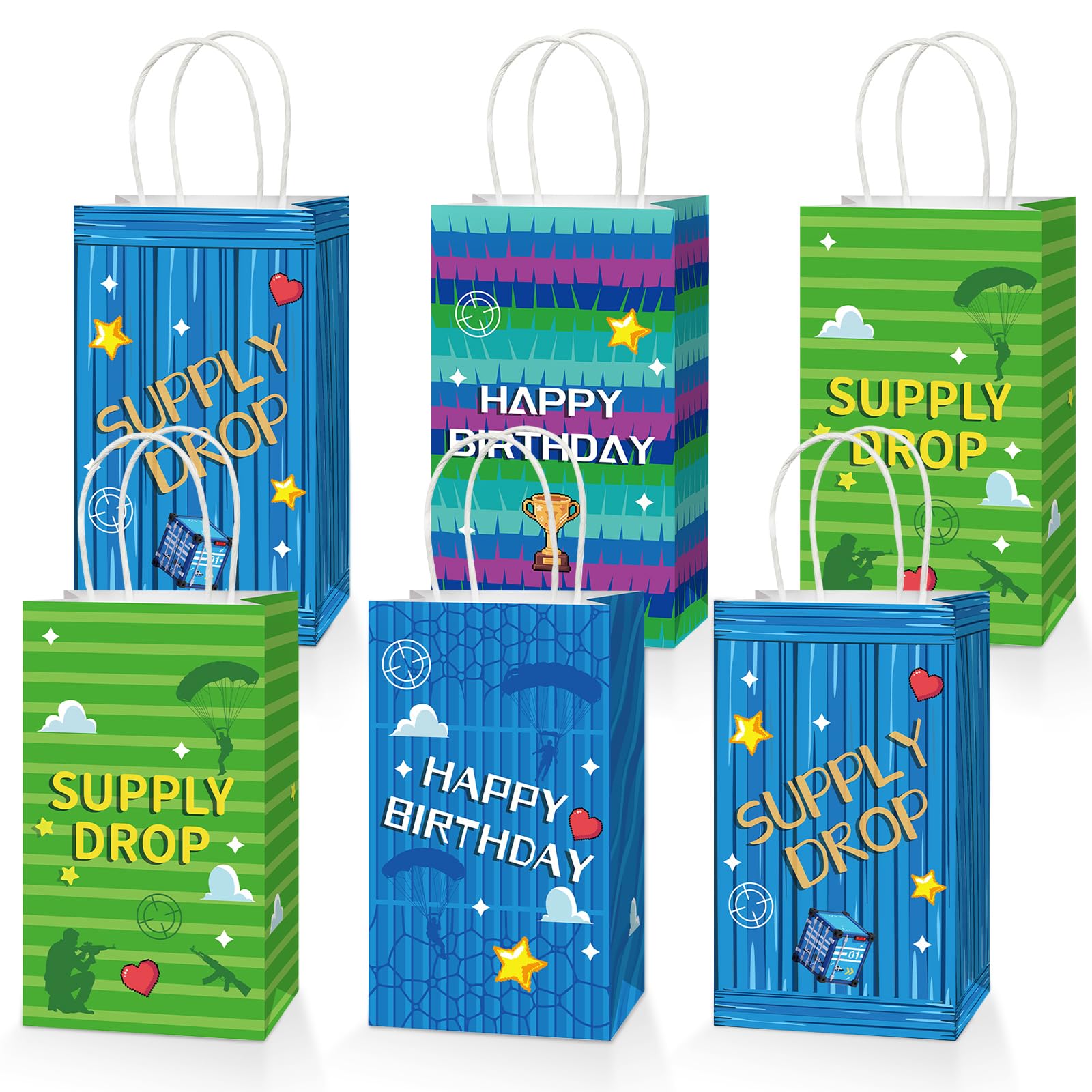 Photo 1 of 12 Pcs Fort Game Paper Bags with Handles Video Game Themed Party Favors Gaming Paper Sacks Gamer Party Supplies Game Fans Birthday Party Gift Bags Gaming Goodie Treat Candy Bag for Boys Kids Adults