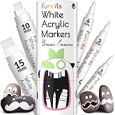 Funcils 5 White Acrylic Paint Pens for Rock Painting, Wood, Fabric, Metal | Fine &amp; Jumbo Size Ink Pens (1mm, 3mm, 6mm, 10mm, 15mm) - Permanent White Marker Ink for Tire, Canvas, Glass, Plastic, Ceramic
