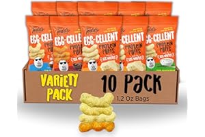 Todd's Better Snacks Egg-Cellent Protein Puffs, Variety Pack – 12g Protein, Gluten-Free, Paleo-Friendly, Baked, GLP-1 Compliant – Healthy Snack, Made with Egg Whites – 1.2 Oz (Pack of 10)