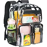 Vorspack Clear Backpack for School - Heavy Duty See Through Bookbag for Girls Boys Large Transparent Backpacks for Work, Travel, Festival - Black