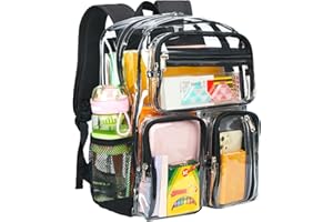 Vorspack Clear Backpack for School - Heavy Duty See Through Bookbag for Girls Boys Large Transparent Backpacks for Work, Travel, Festival - Black