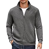 COOFANDY Mens Zip Up Sweatshirt Mock Neck Quilted Jacket Casual Lightweight Sweater Jackets with Pocket