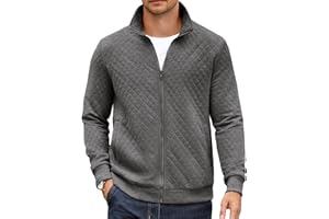 COOFANDY Mens Zip Up Sweatshirt Mock Neck Quilted Jacket Casual Lightweight Sweater Jackets with Pocket