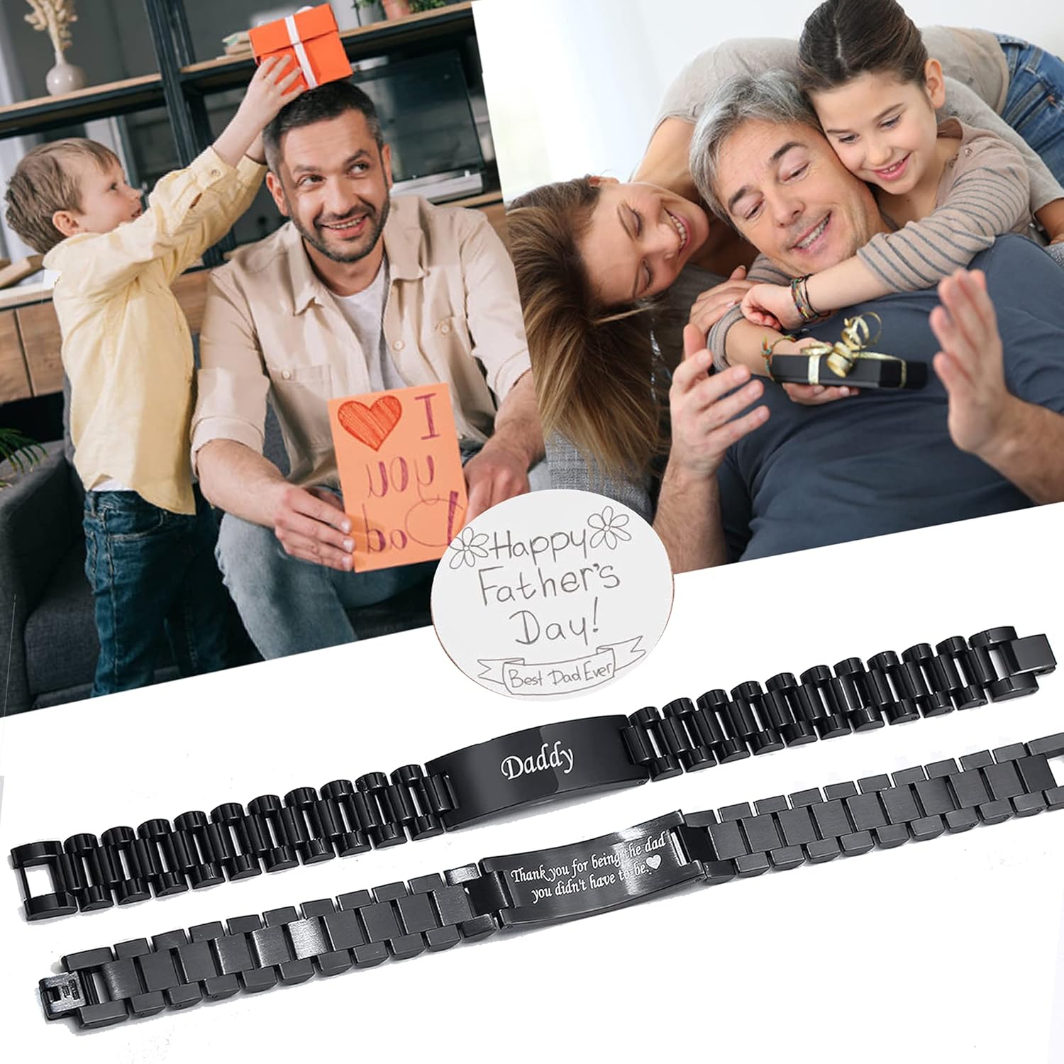 VNOX Personalized Engraved Dad Jewelry Gifts for Dad Daddy Father form Daughter for Father Day Birthday Day Masculine Width Band Stainless Steel Link Bracelet: Jewelry