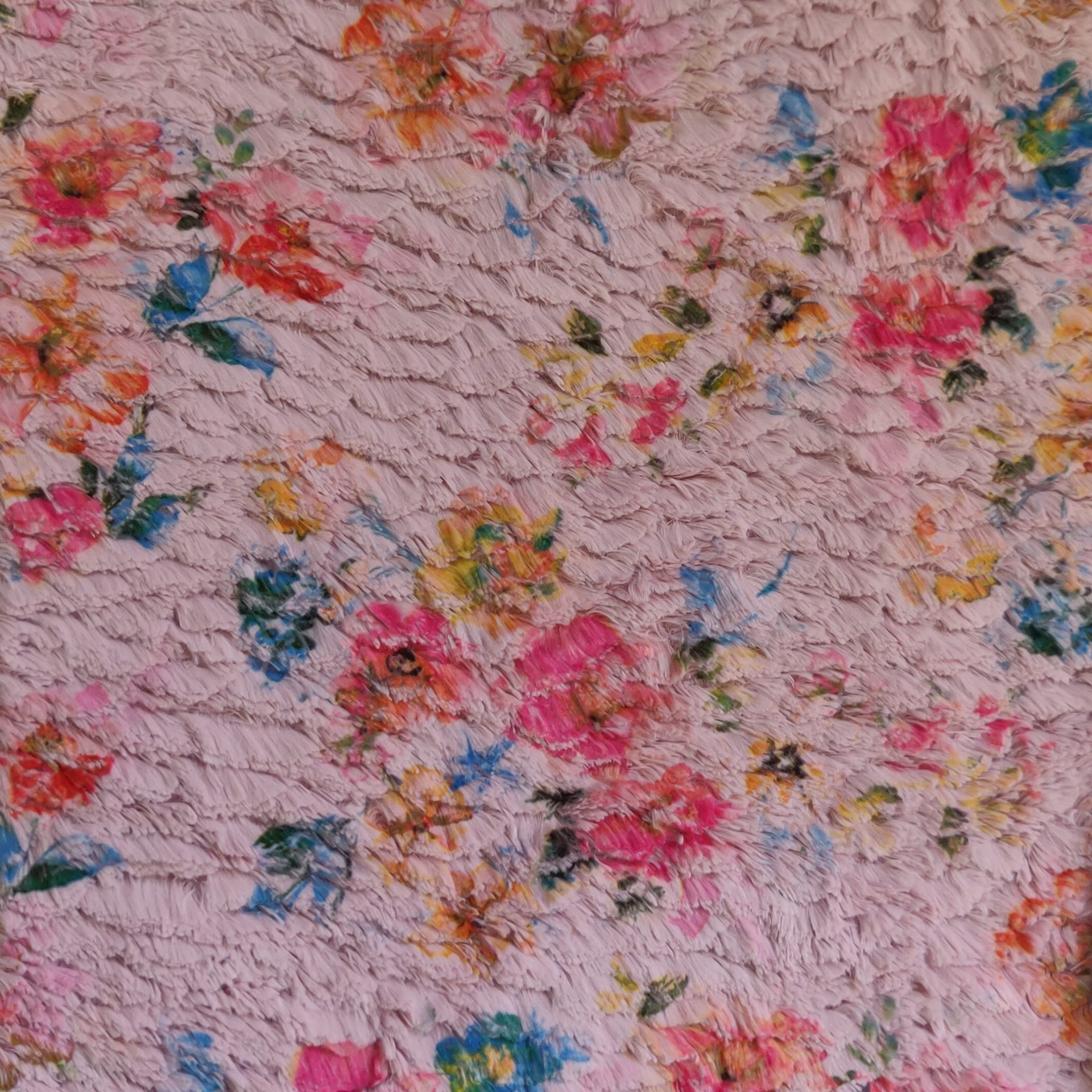 Luxury Faux Fur Fabric Material - Floral Crushed Old Rose, 1Mtr - 150cm x 100cm