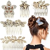 6pcs Vintage Hair Side Combs for Women Decorative,Butterfly Flower Leaf Pearl Rhinestone Metal Hair Comb Tooth Clip with Teeth Grip Crystal Bridal Hair Piece Pins for Wedding Accessories