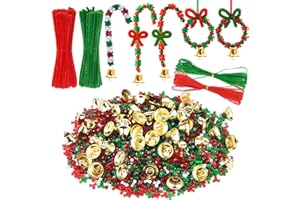 Livder Christmas Beaded Ornament Kit, 1600 Pieces Triangle Beads, 300 Pieces Plastic Beads, 60 Pieces Chenille Stems, 45 Pieces Bells and 20m Ribbon for Xmas Craft Wreath Tree Decorations