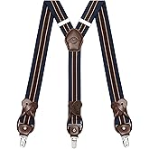 Kohentact Suspenders for Men with Clip & 6 Buttons 1.4in Y-Shape Stainless Steel
