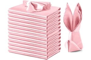 VACVELT 12 Pack Blush Pink Satin Napkins 17x17 Inch Wedding Napkins, Scalloped Elegant Dinner Napkins Square Table Napkins Decor, Silky Satin Cloth Napkins for Restaurant Banquet Graduation Party