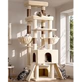 Globlazer Z78 Heavy Duty Cat Tree for 20lbs Large Adult Cats, Beige | Symmetrical Aesthetic, 78 inch Sturdy Cat Tower Big Cat Tree with Extra Large Platform, 2 Scratching Boards