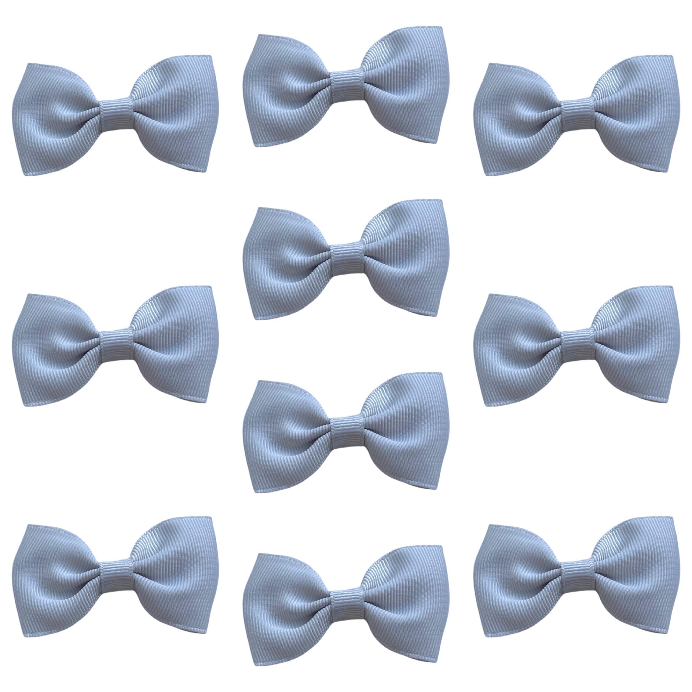 Silver Hair Bows Clips Slides Grips Grips 2.7" inch Soft Ribbon Small Straight School Hairbows for Girls 10pcs
