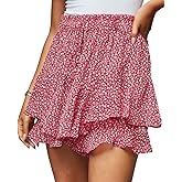 EGOCKAL Women's Summer Floral Ruffle Hem Skirt Shorts Elastic High Waist Layered Tiered Boho Mini Skorts Skirts