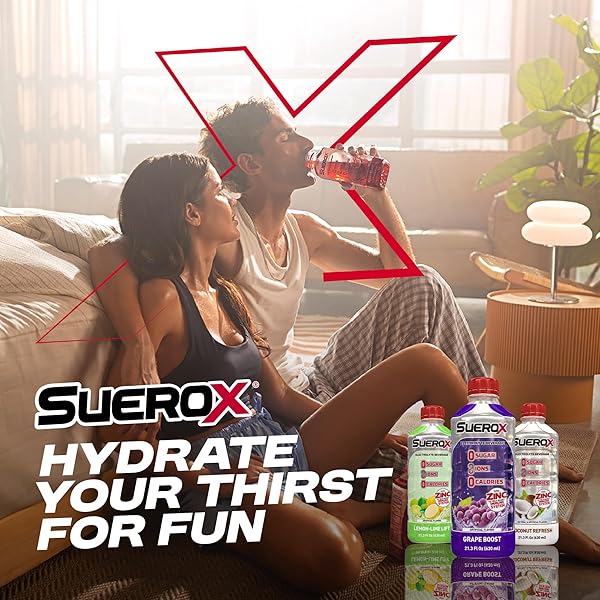 SUEROX SUGAR FREE SPORTS DRINK FOR HYDRATION AND RECOVERY, ELECTROLYTE HYDRATION DRINK WITH 8 IONS, ZERO CALORIE SPORTS DRINKS, ORANGE RESCUE, 21.3 FL OZ, 12 COUNT