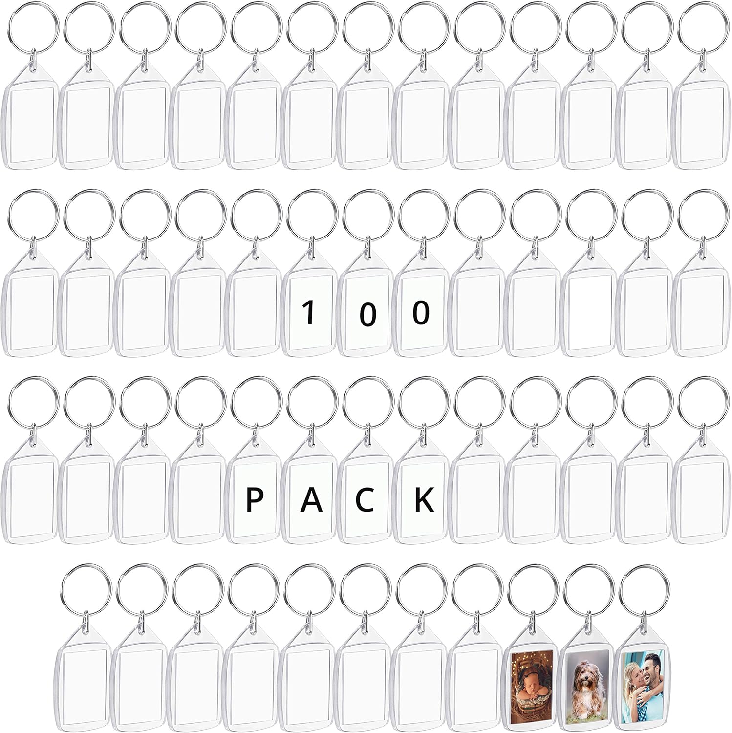 Kurtzy Blank Photo Insert Keychains (100 Pack) - Each Keyring is 5.4 x 3.4cm - Translucent Clear Acrylic Key Rings for Double-Sided Photos - Small Picture Frames for Family, Friends, Gifts & Craft at  Men’s Clothing store