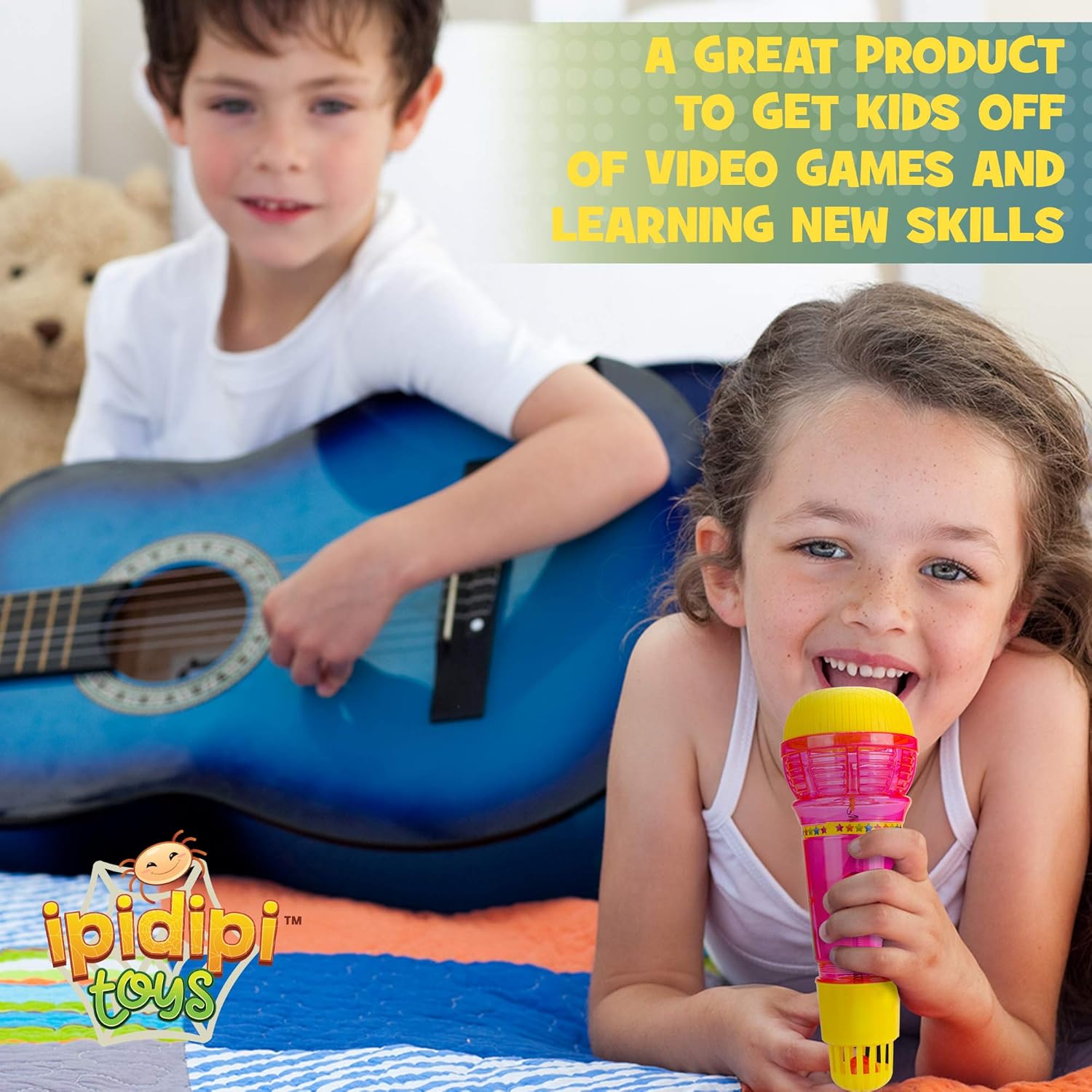 Echo Mic for Kids, Toddlers - Magic Microphone with Multicolored Flashing Light and Fun Rattle - Pink and Yellow - Speech Therapy Feedback Toy - Retro Gift For Boys, Girls Who Love Singing and Music: Toys & Games