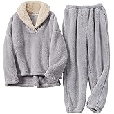 Ainangua Women's Winter Fluffy Pajamas Set Fuzzy Fleece Pullover Top Pants Oversized Plush Sleepwear Loungewear with Pockets