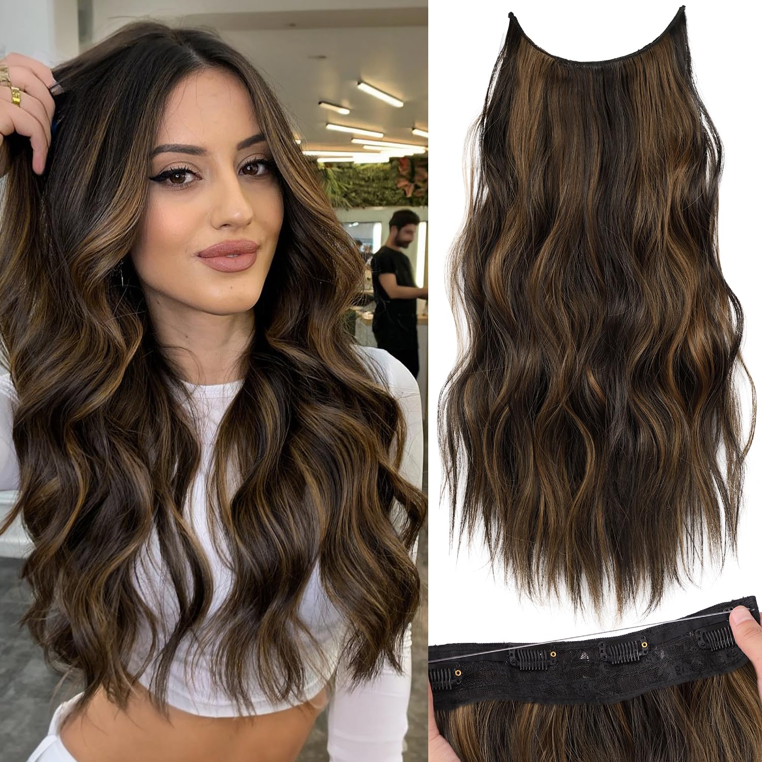 KooKaStyle Invisible Wire Hair Extensions with Transparent Headband ...